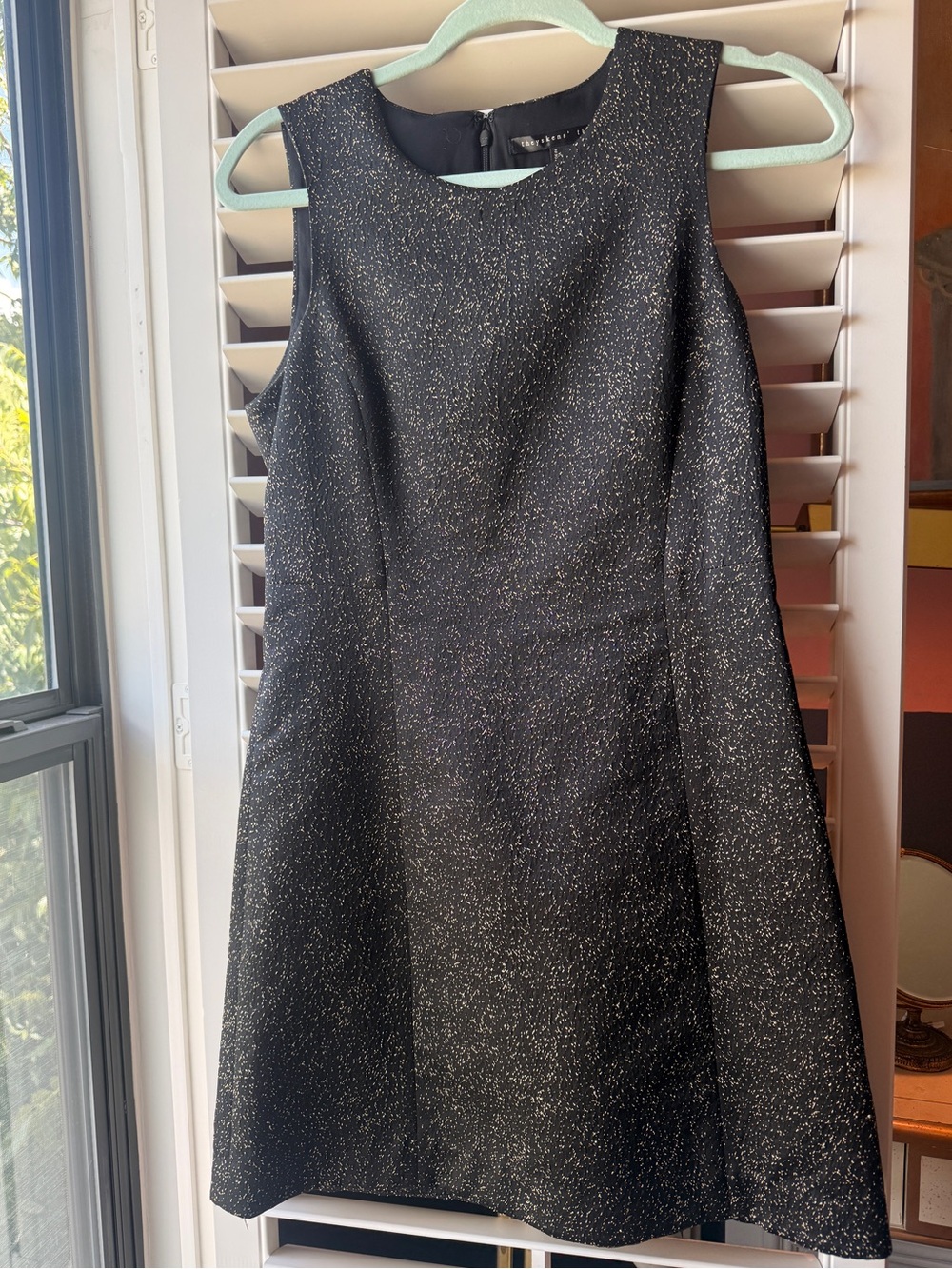 Theysken’s Theory “Dino” Dress Black & Gold Sleeveless A-line Shift